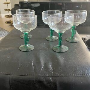 Vintage Green Stem Glass Set